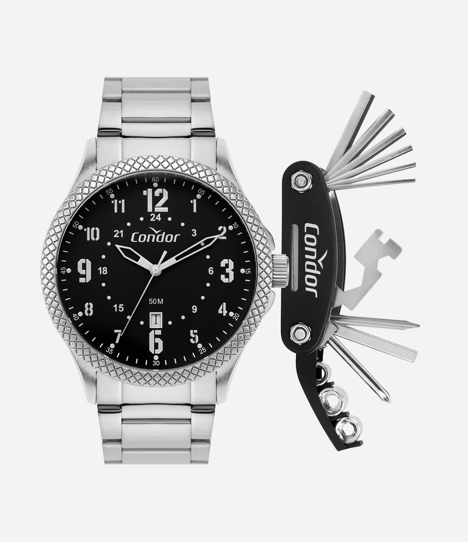 Kit Relógio Analógico Masculino Condor  PRATA 1