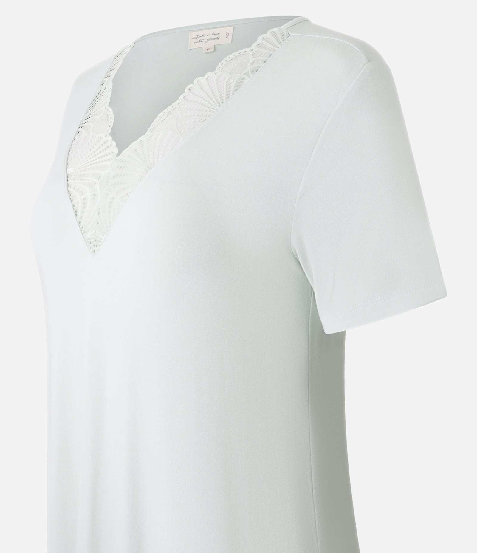 Camisola Manga Curta em Viscose Com Detalhe de Renda Branco 5