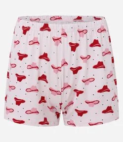 Pijama Short Doll em Ribana com Estampa Chapéu de Cowboy