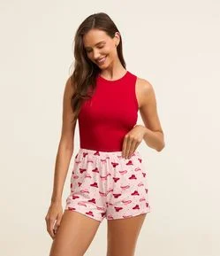 Pijama Short Doll em Ribana com Estampa Chapéu de Cowboy