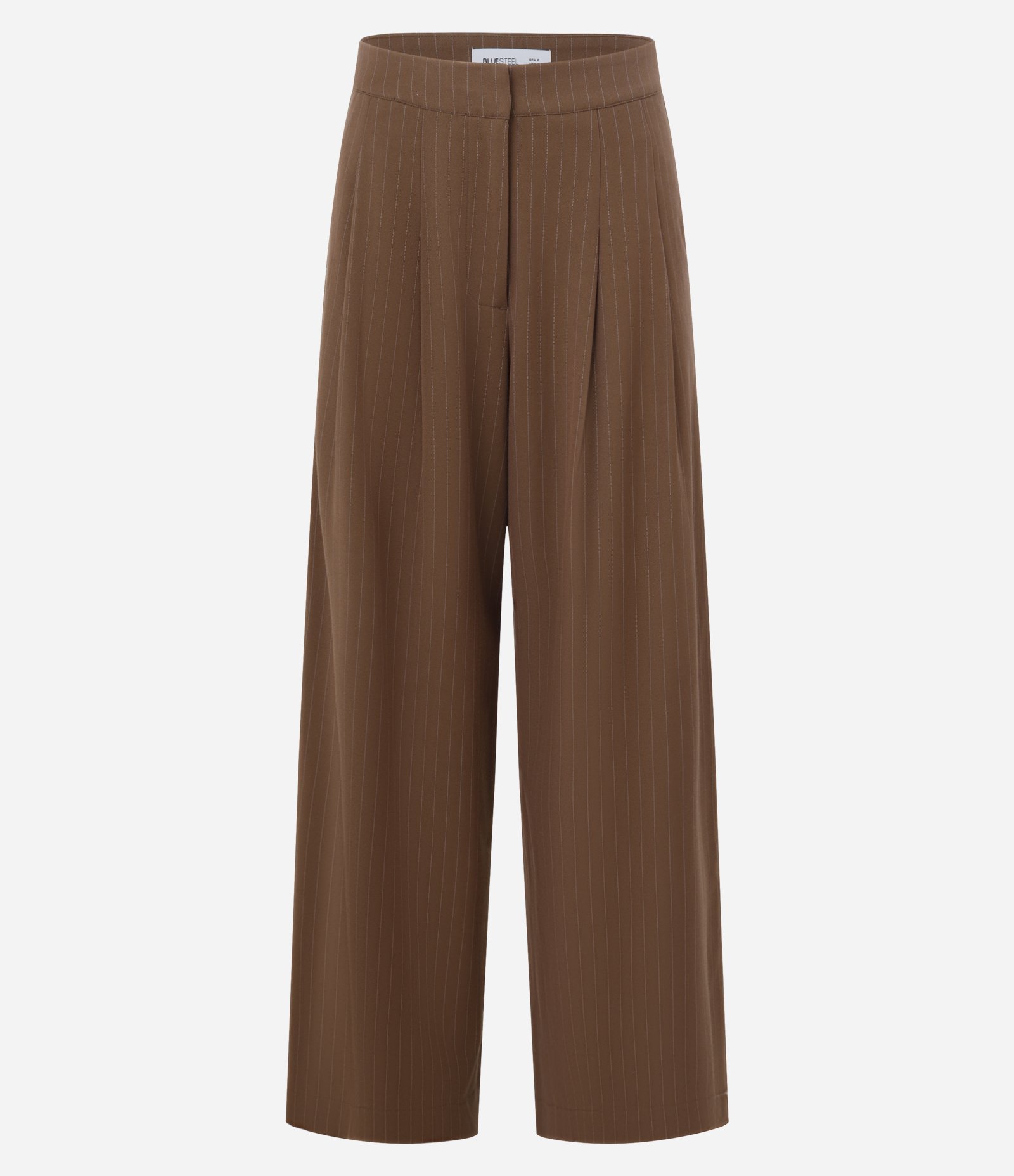 Calça Reta em Alfaiataria Risca de Giz Marrom 8