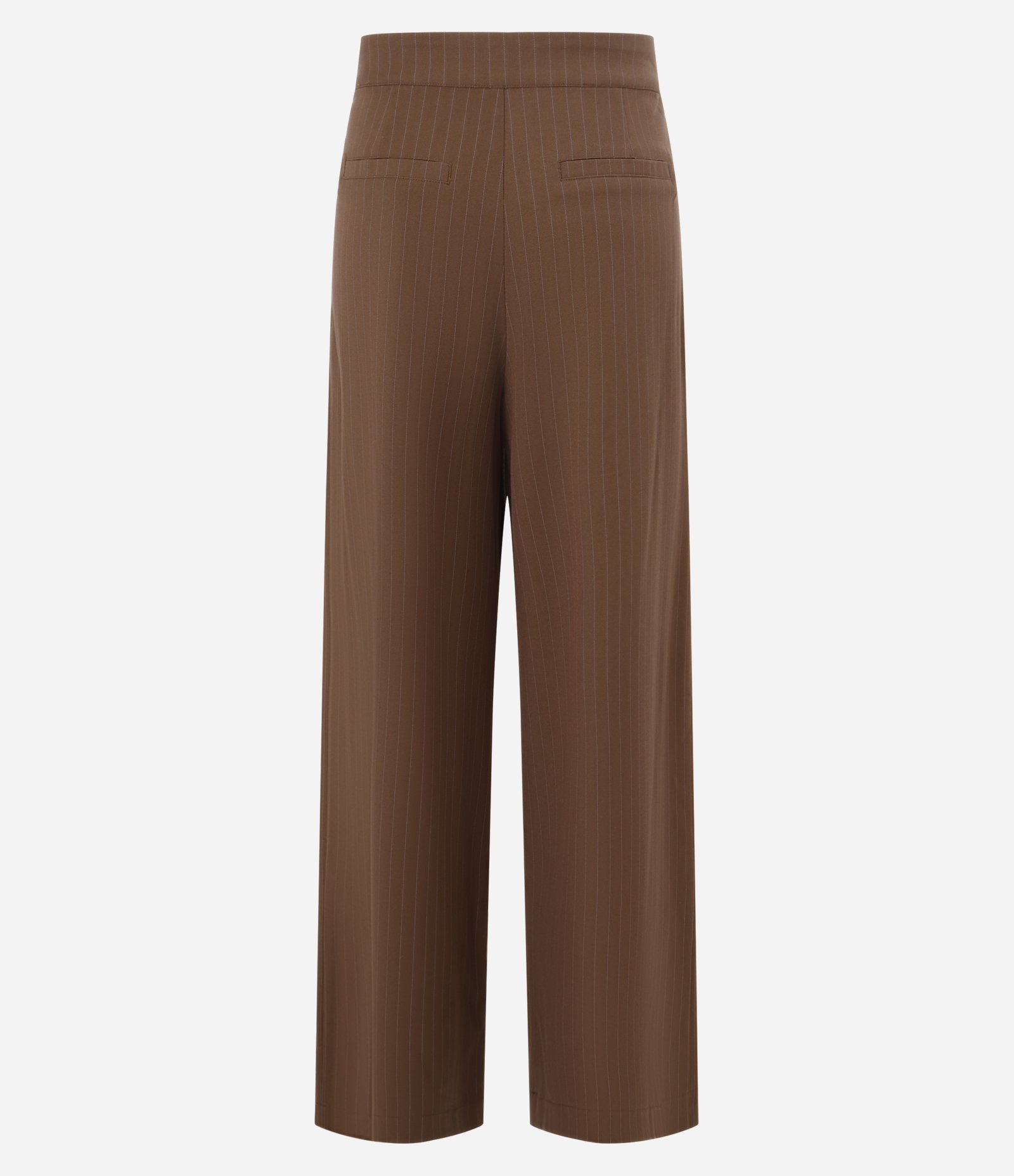 Calça Reta em Alfaiataria Risca de Giz Marrom 9