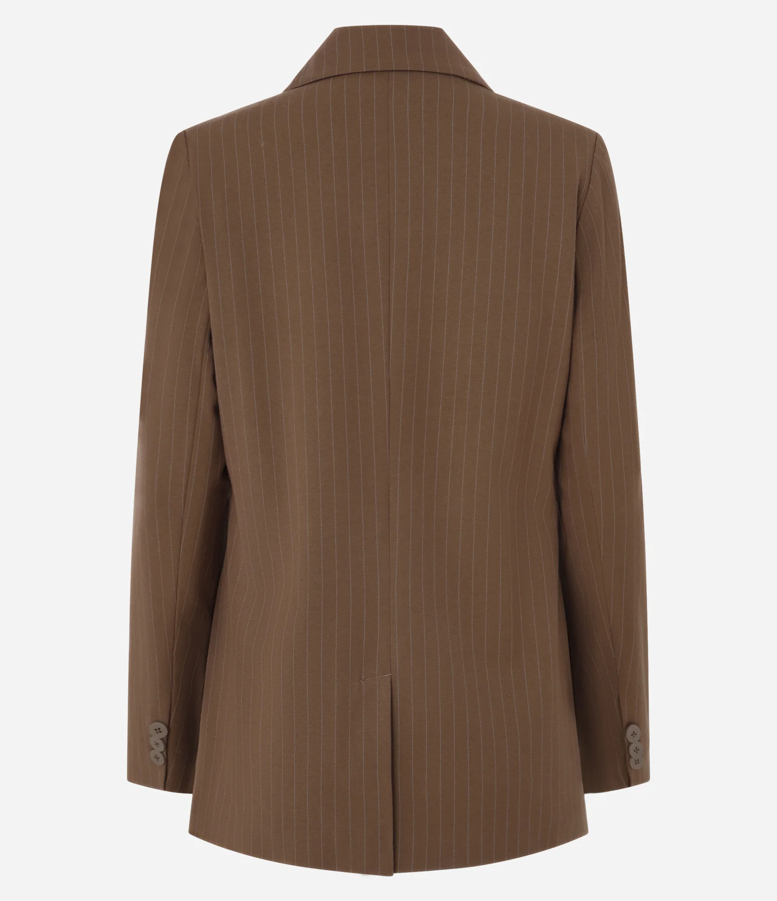 Blazer Alongado em Alfaiataria com Listras Risca de Giz e Botões Marrom 2