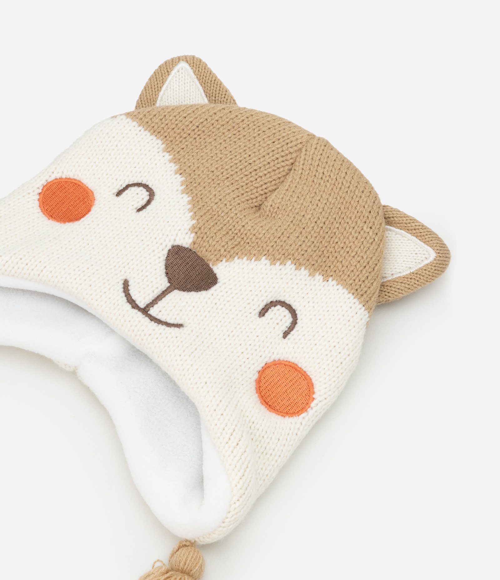 Conjunto Gorro e Luva em Tricô com Bordado Raposinha - Tam 0 a 12 meses Bege 3