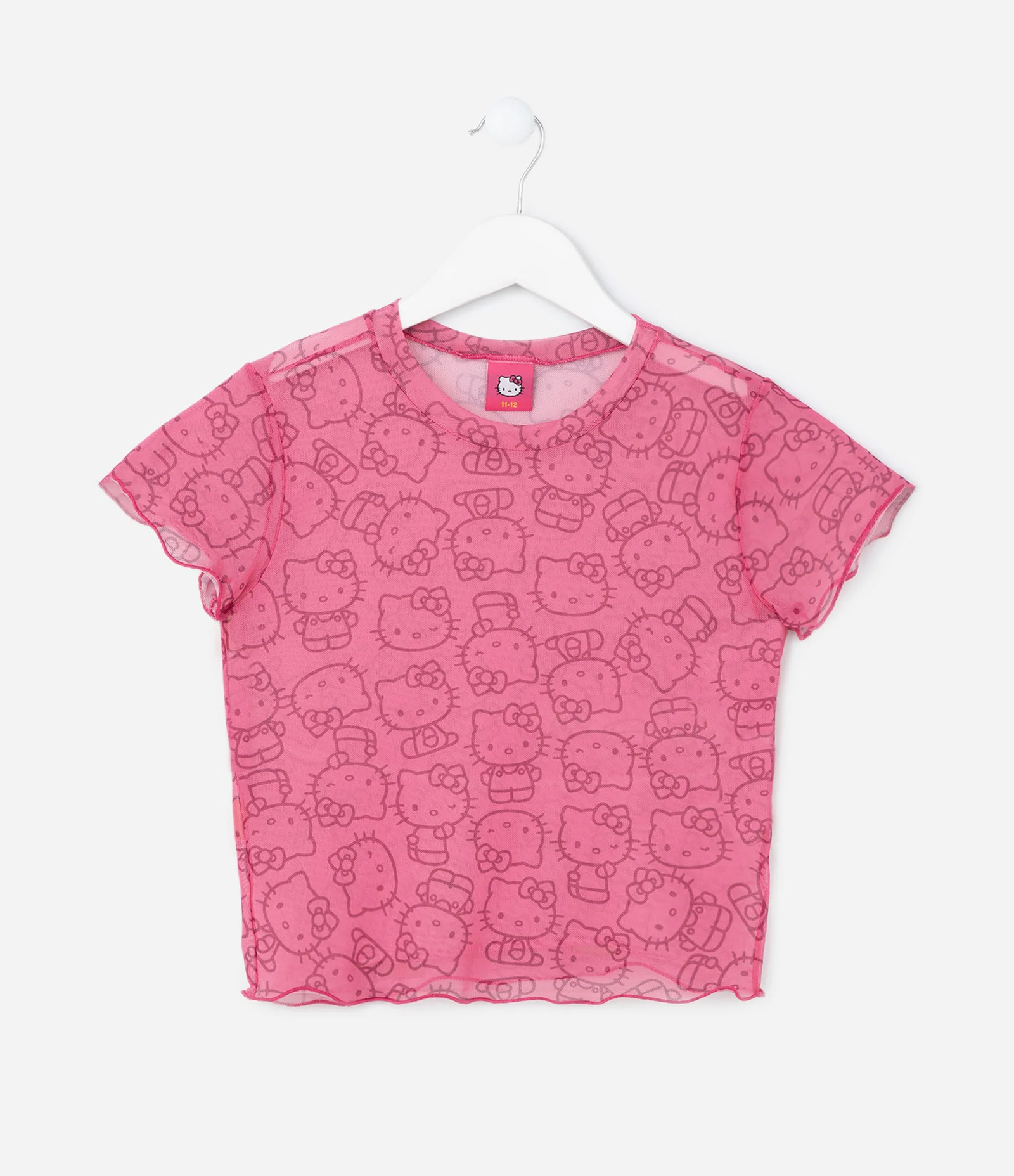 Camiseta Infantil em Tule com Estampa Hello Kitty - Tam 7 a 14 Anos Rosa 3