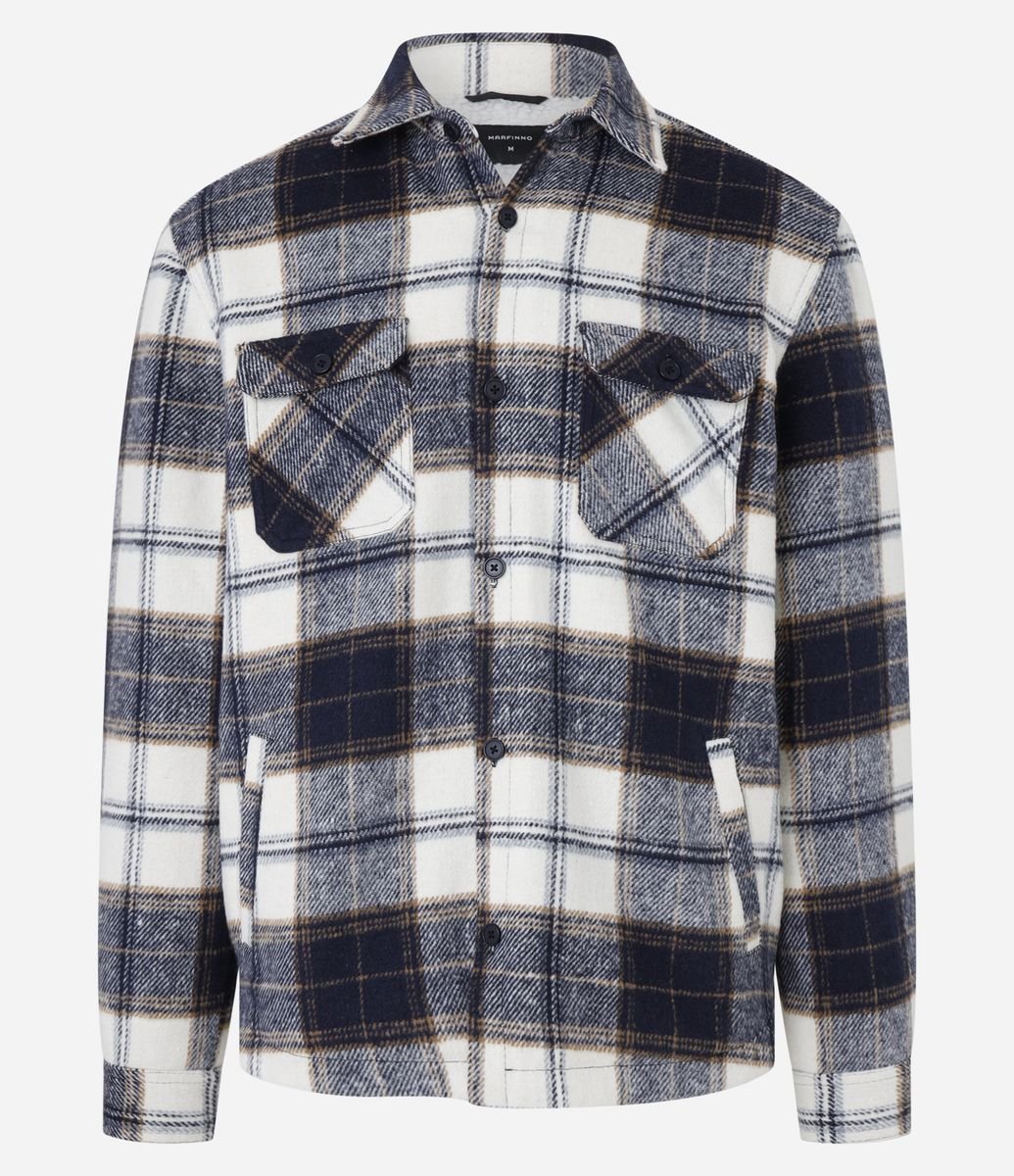 【新品】 Shirt Jacket In Wool Flannel M1 Jaqueta Trucker em Flanela com Estampa Xadrez e Sherpa Jeans