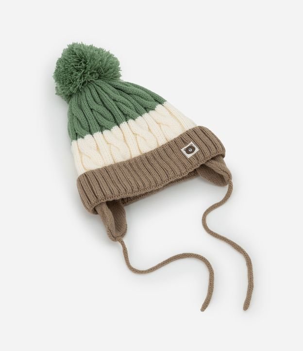 Gorro Infantil em Tricô com Texturizado com Pompom - Tam 0 a 12 meses