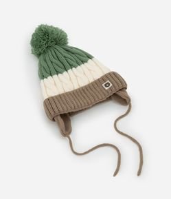 Touca Infantil em Tricô com Texturizado com Pompom - Tam 0 a 12 meses