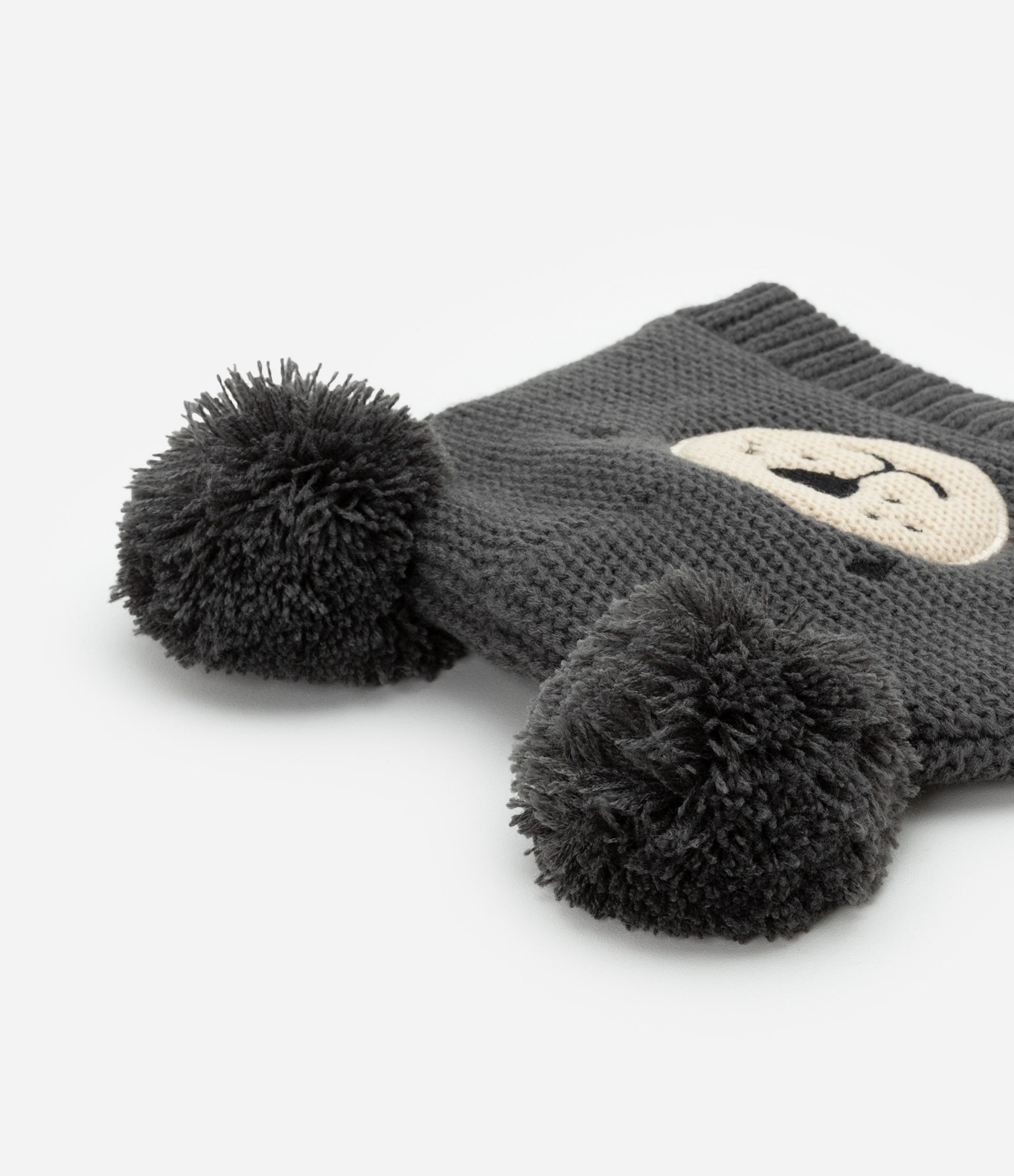 Conjunto Gorro e Luva em Tricô com Bordado Urso - Tam 0 a 12 meses Cinza 4