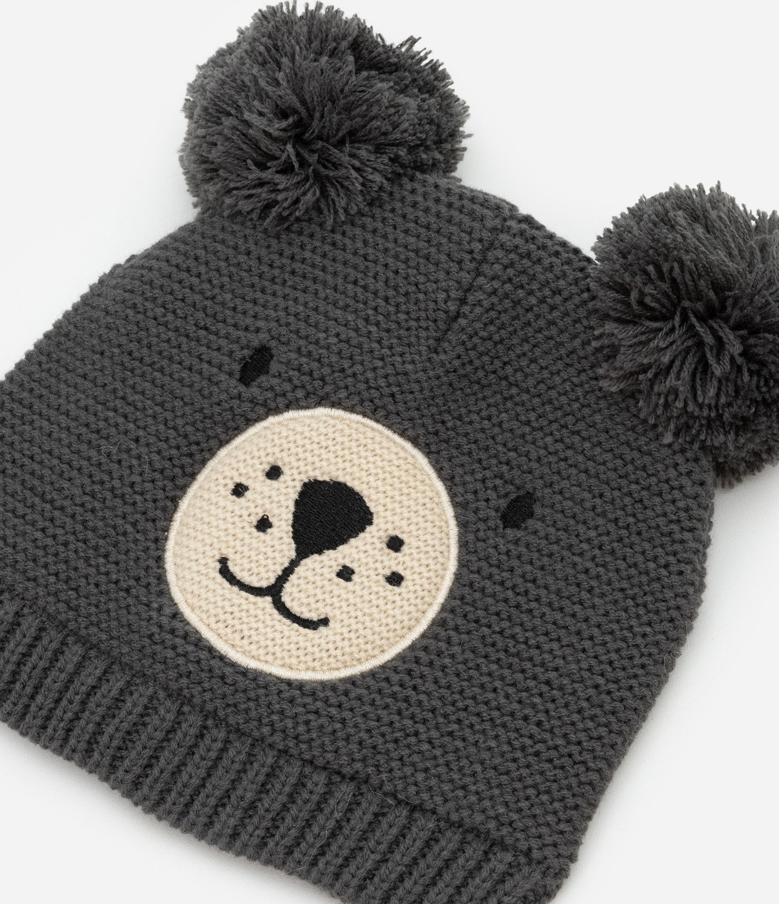 Conjunto Gorro e Luva em Tricô com Bordado Urso - Tam 0 a 12 meses Cinza 6