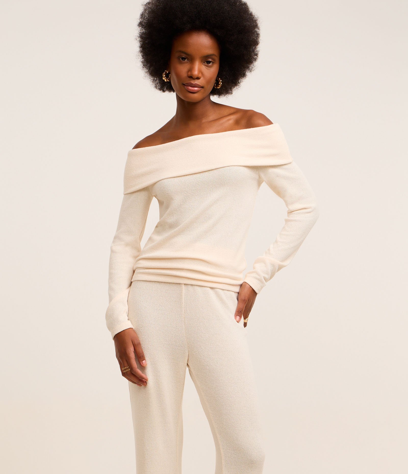 Calça Pantalona Canelada com Elástico no Cós Branco 2