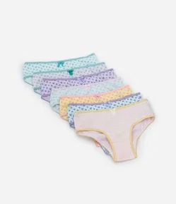 Kit 07 Calcinhas Infantis com Estampa Corações - Tam 2 a 14 Anos