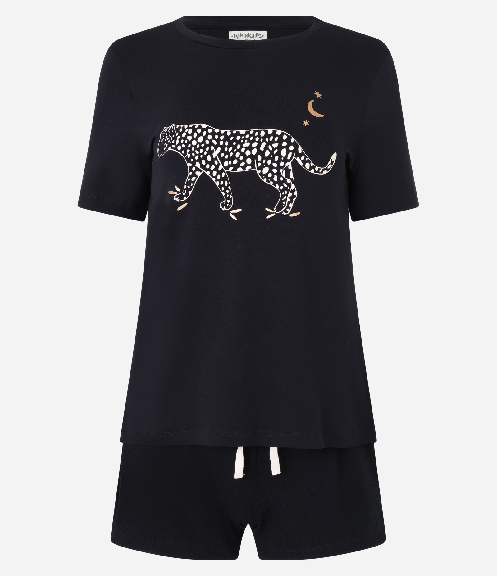 Pijama Short Doll Manga em Viscose com Estampa de Onça Preto 5