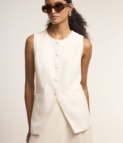 Colete em Linho e Viscose com Botões e Amarração