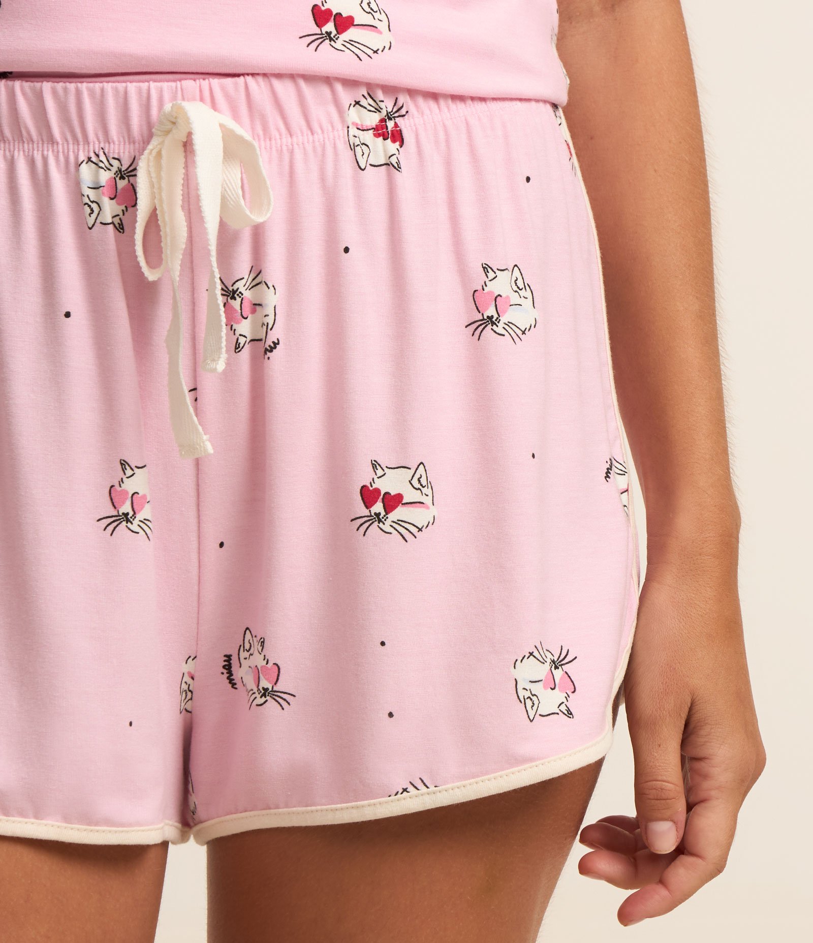 Short de Pijama em Viscose Estampado de Gato Rosa 4
