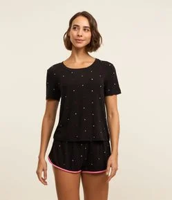 Short de Pijama em Viscose com Viés Colorido e Estampa de Poá