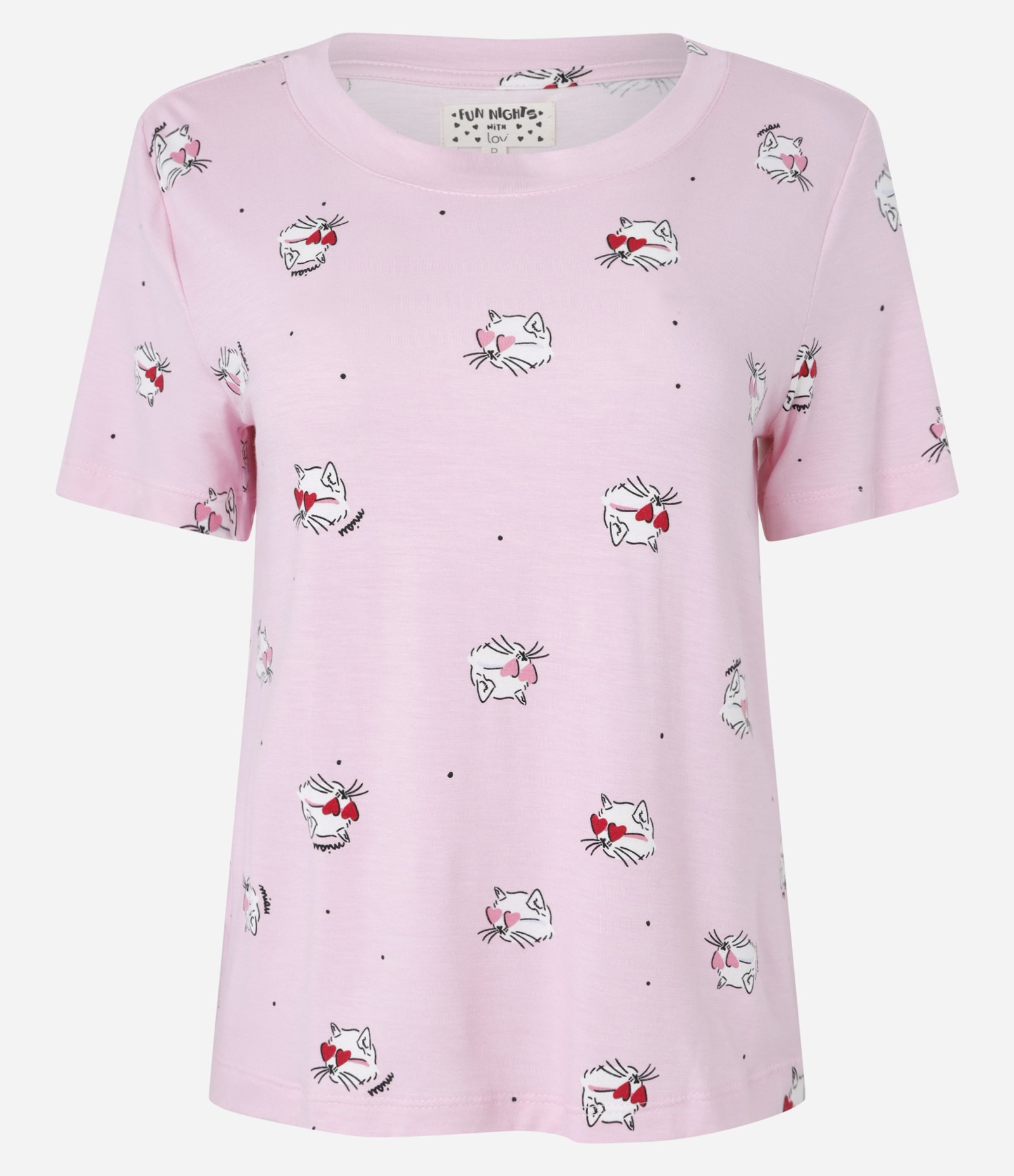 Blusa de Pijama Manga Curta em Viscose com Estampa de Gato Rosa 4