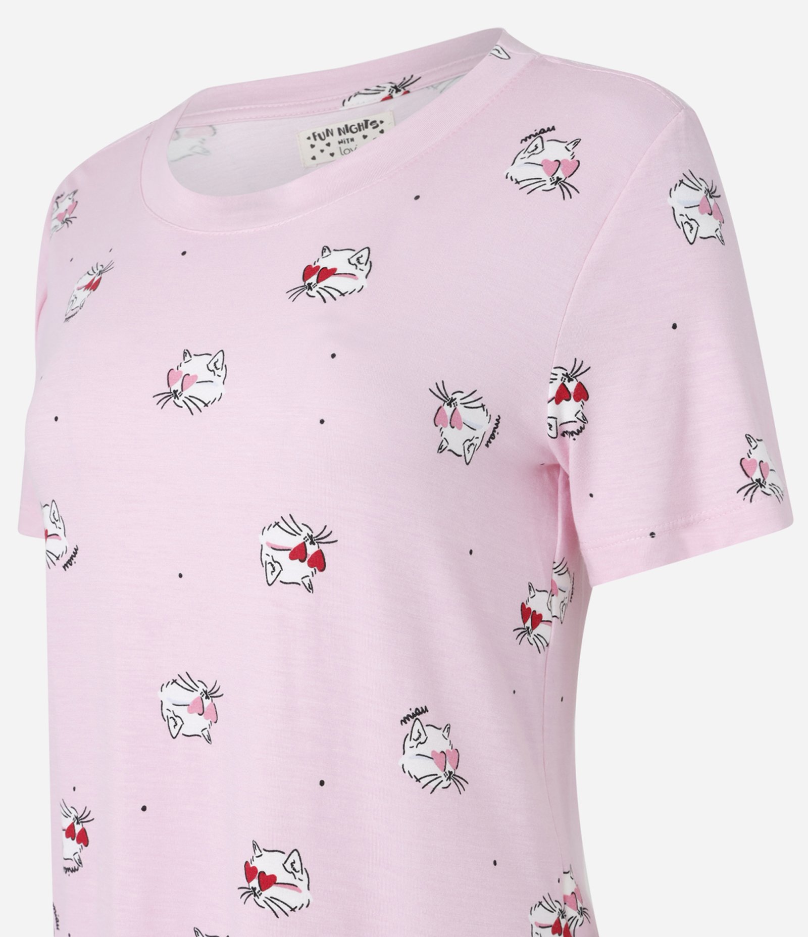 Blusa de Pijama Manga Curta em Viscose com Estampa de Gato Rosa 5
