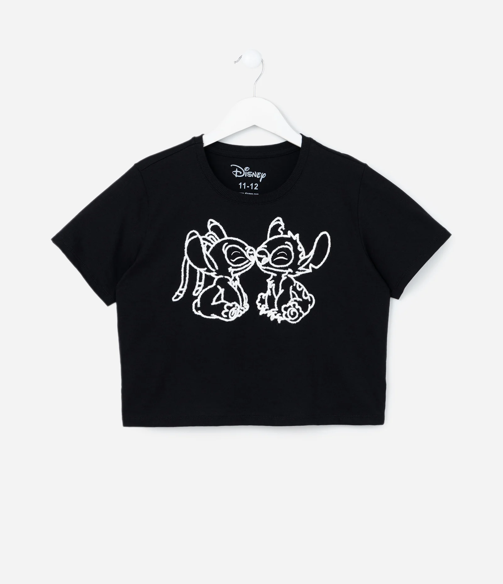 Camiseta Cropped com Bordado do Stitch e Angel - Tam 5 a 14 Anos Preto 1