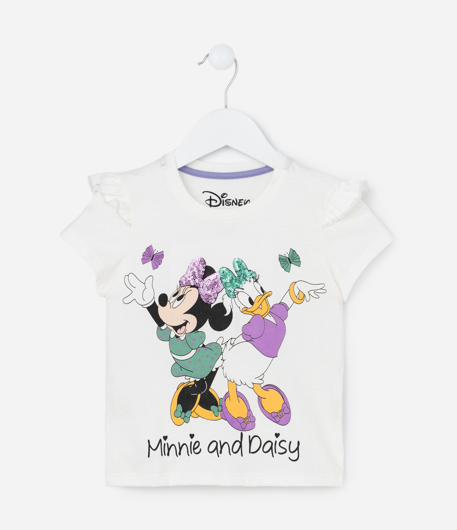 Conjunto Infantil com Babado e Estampa da Minnie e Margarida - Tam 1 a 6 Anos Branco/Lilás 2