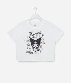 Camiseta Cropped com Estampa da Kuromi - Tam 5 a 14 Anos