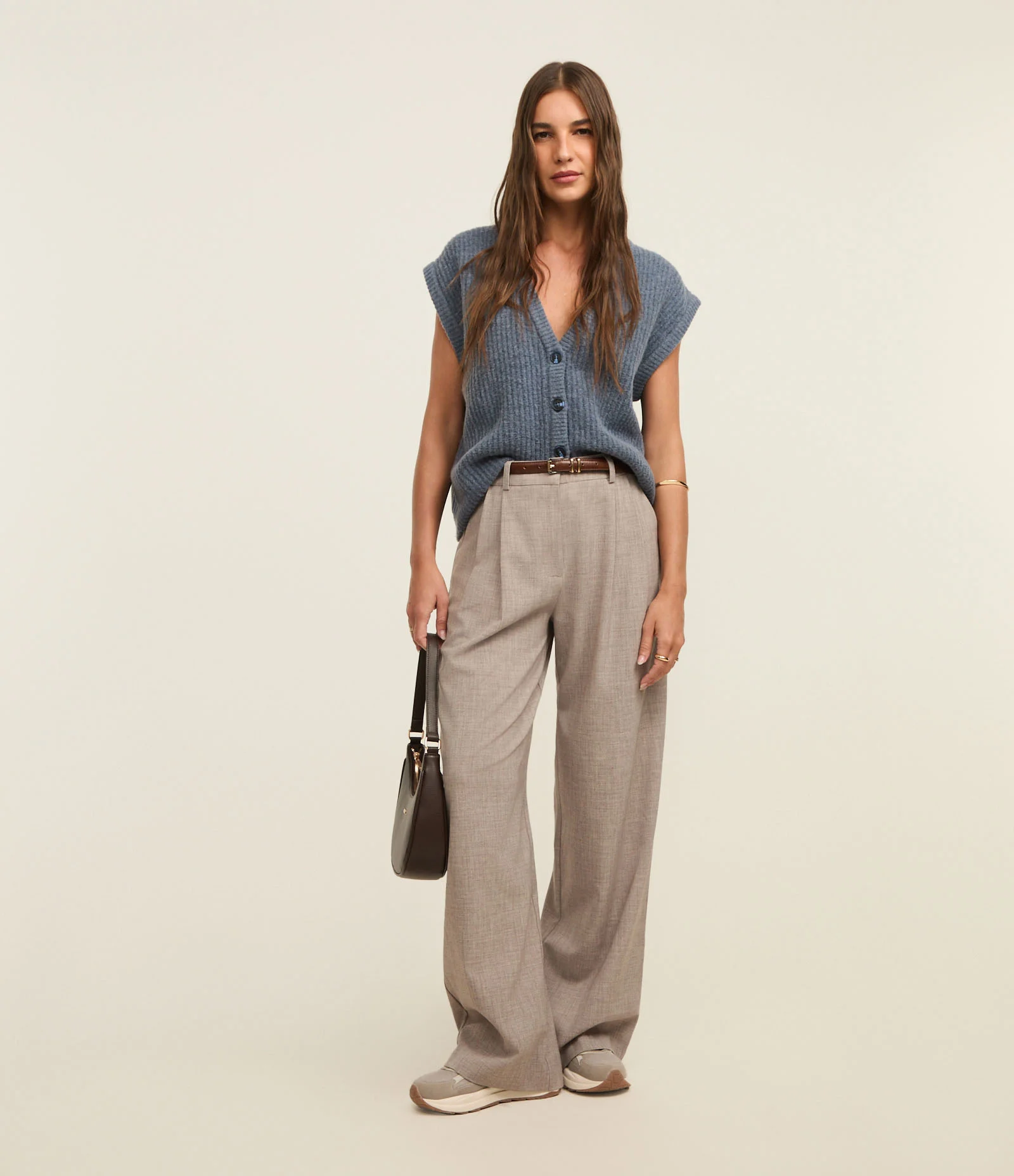 Colete em Tricô de Caimento Leve com Botões Azul 2