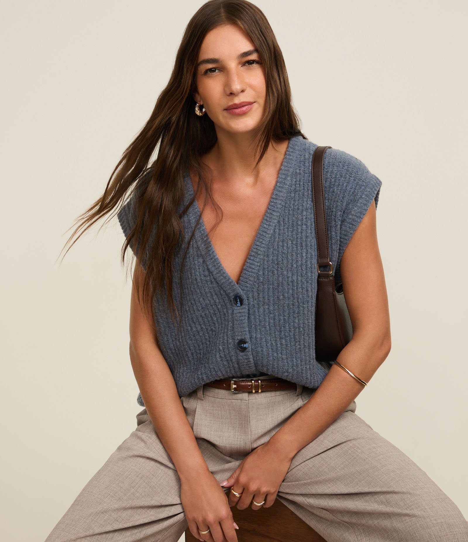 Colete em Tricô de Caimento Leve com Botões Azul 5