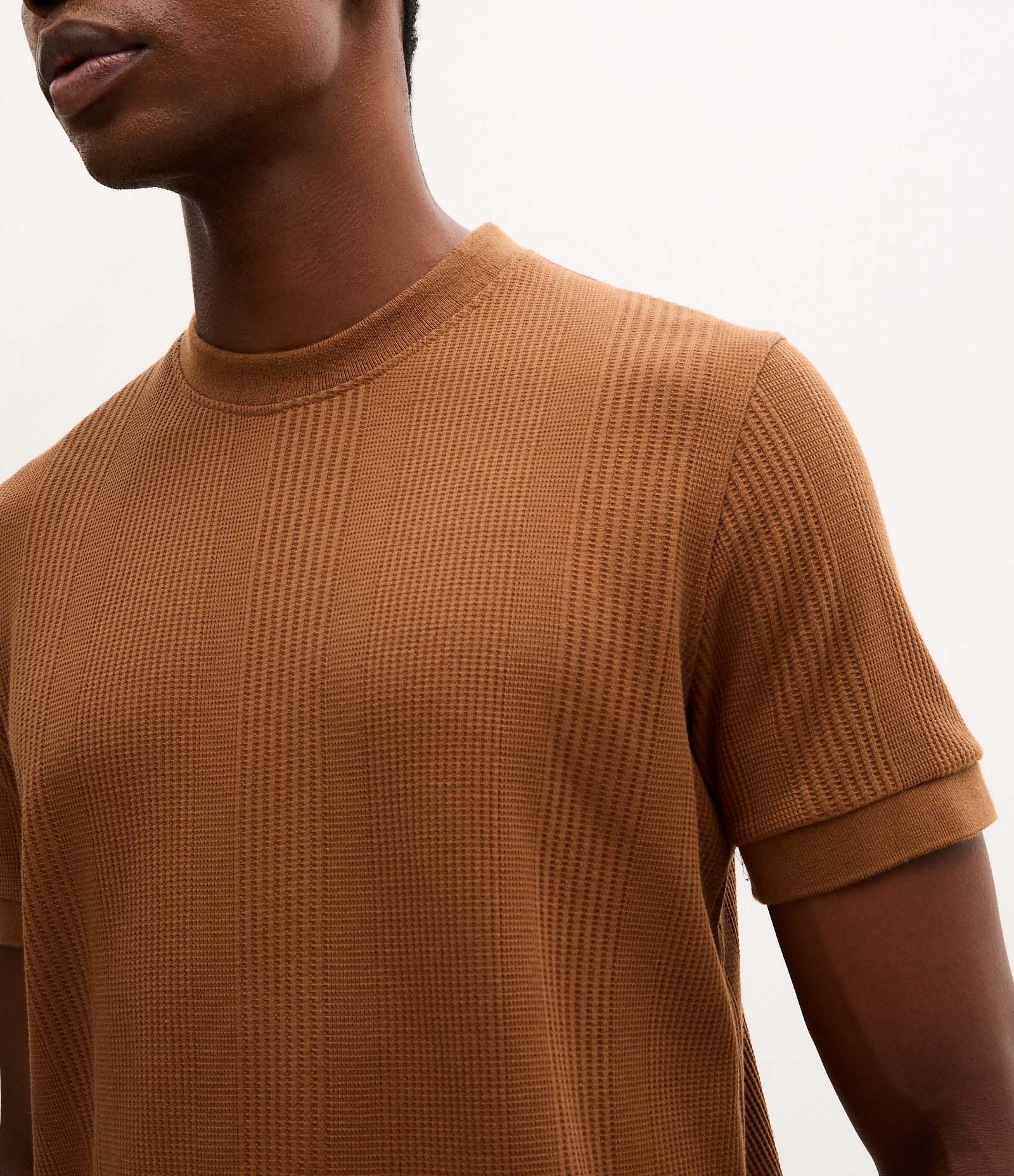 Camiseta Regular em Algodão com Textura Vertical Marrom Café 3