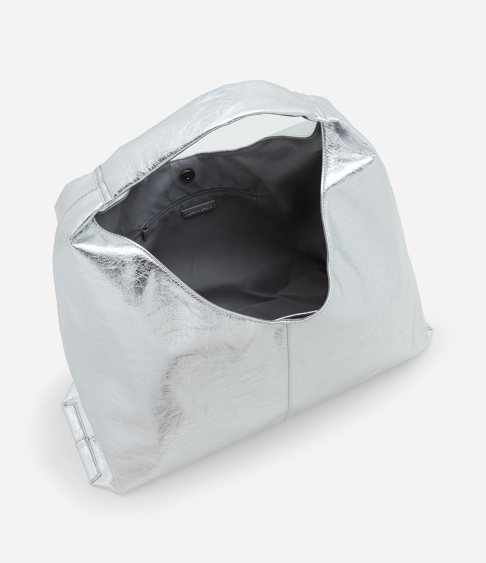 Bolsa Hobo Grande Texturizada com Detalhe de Costura Central Prata 6