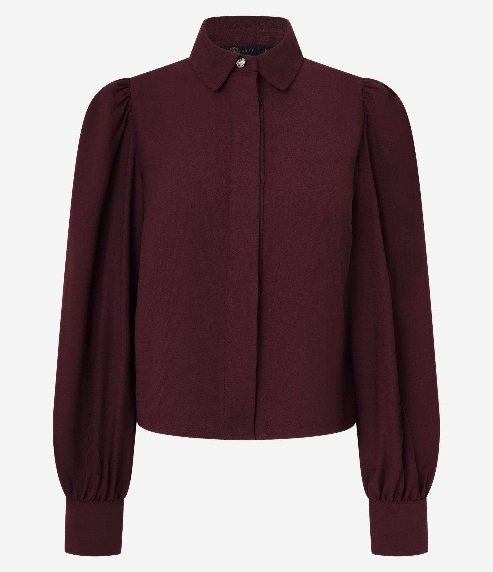 Camisa em Crepe com Botão Diferenciado e Manga Bufante Vinho 7