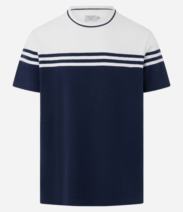 Camiseta em Meia Malha Listras com Manga Curta