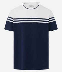 Camiseta em Meia Malha Listras com Manga Curta