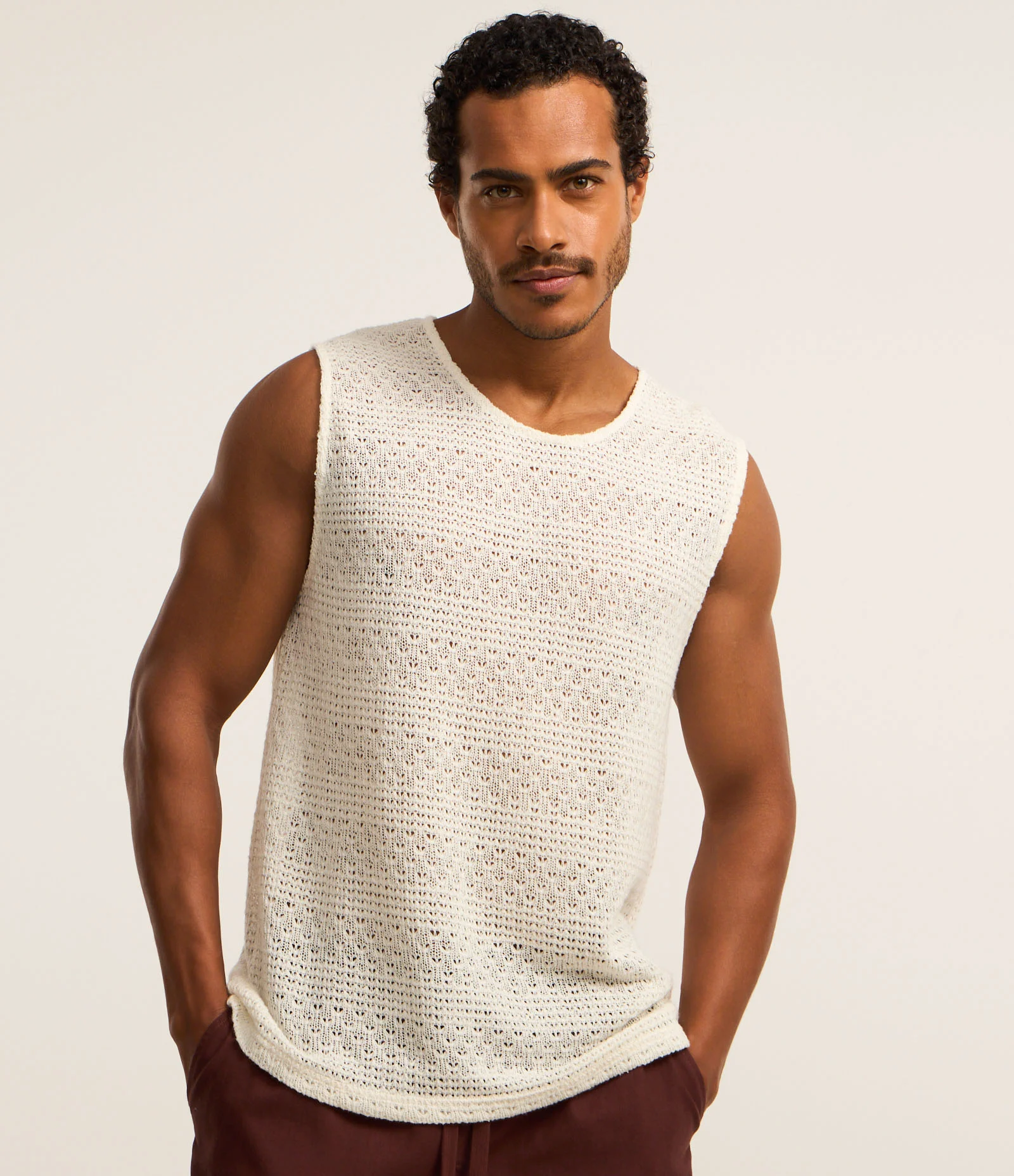 Regata em Tricô com Textura Branco 1