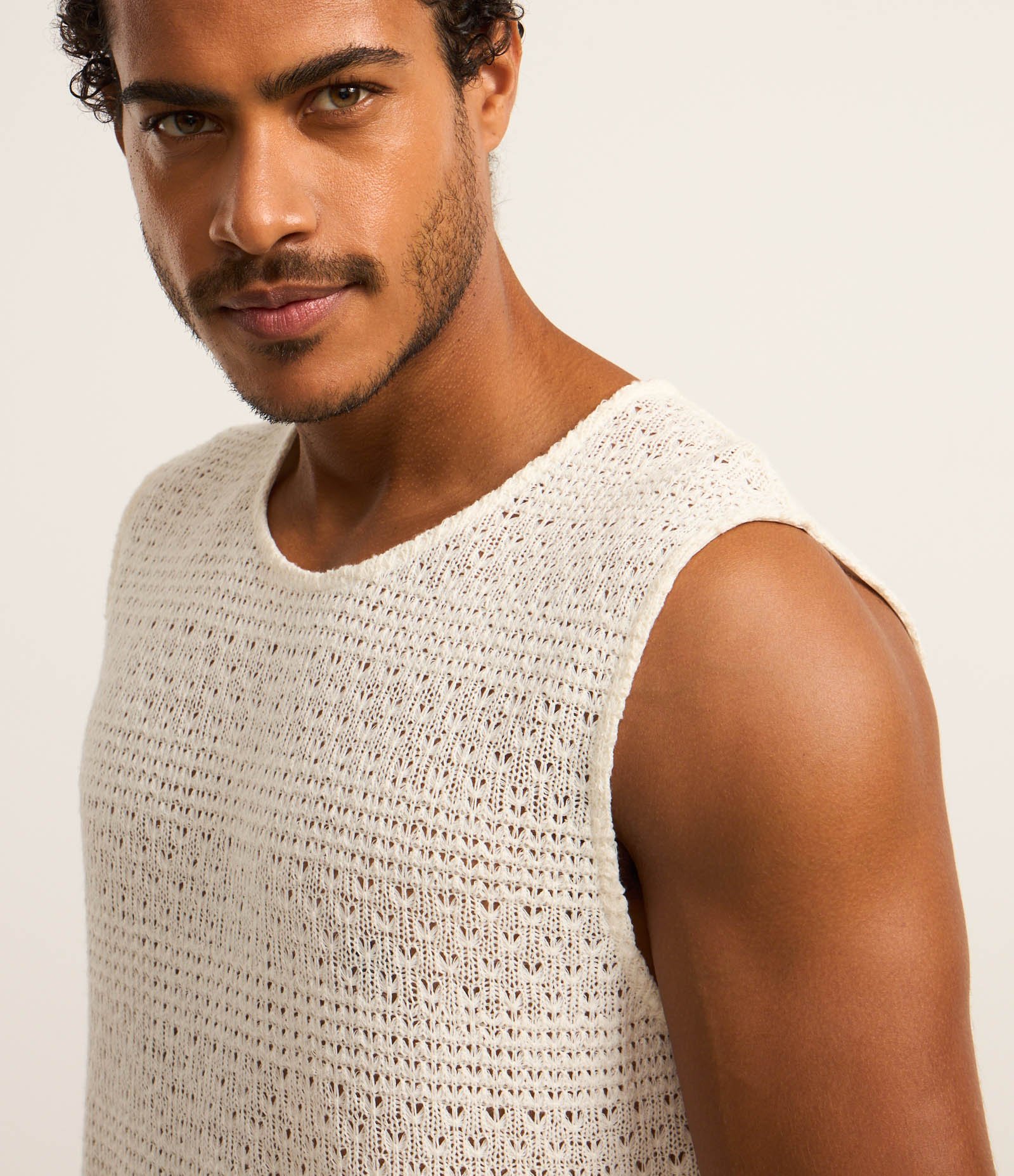 Regata em Tricô com Textura Branco 4