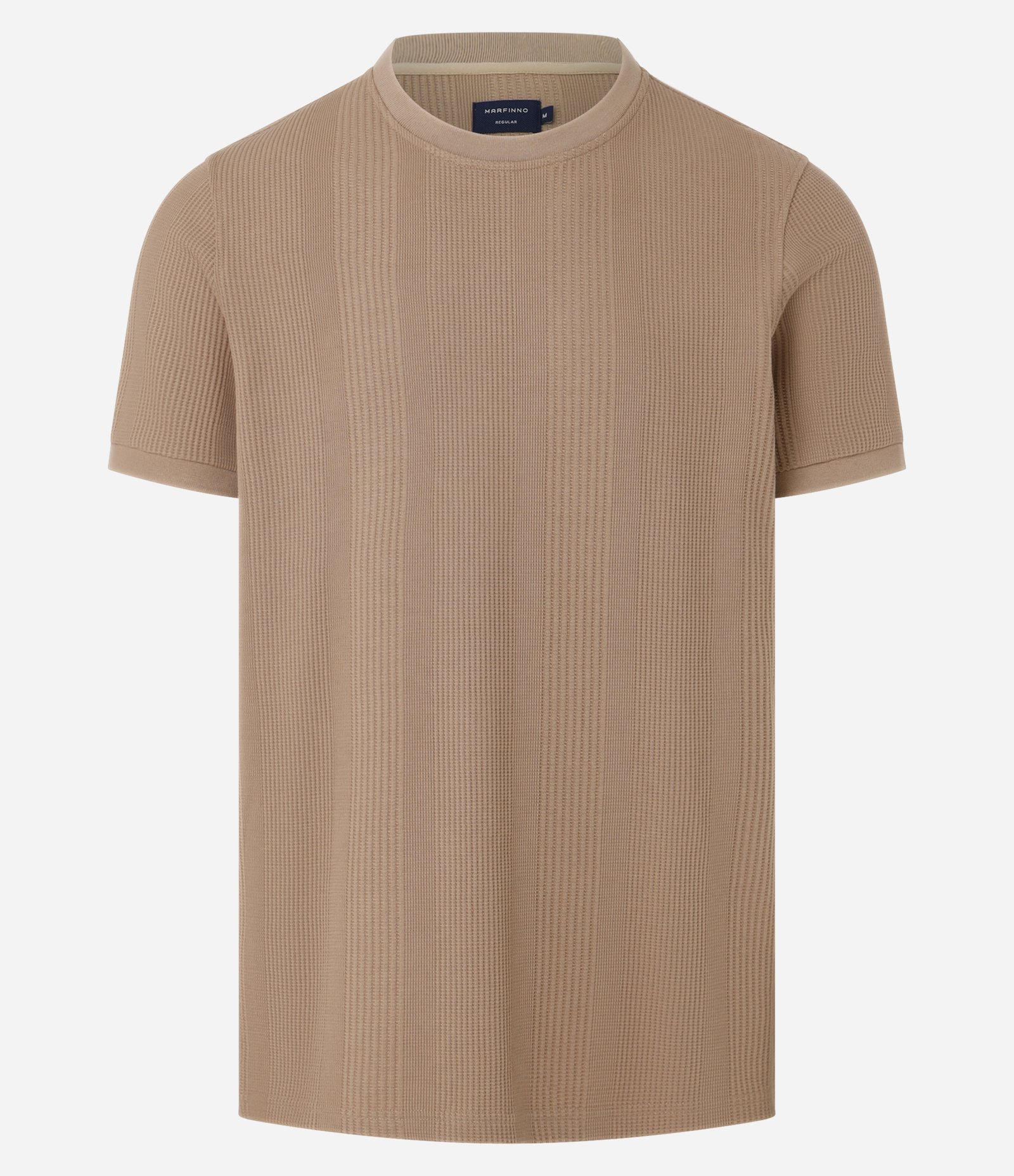 Camiseta Regular com Gola Redonda e Textura Vertical Marrom 1