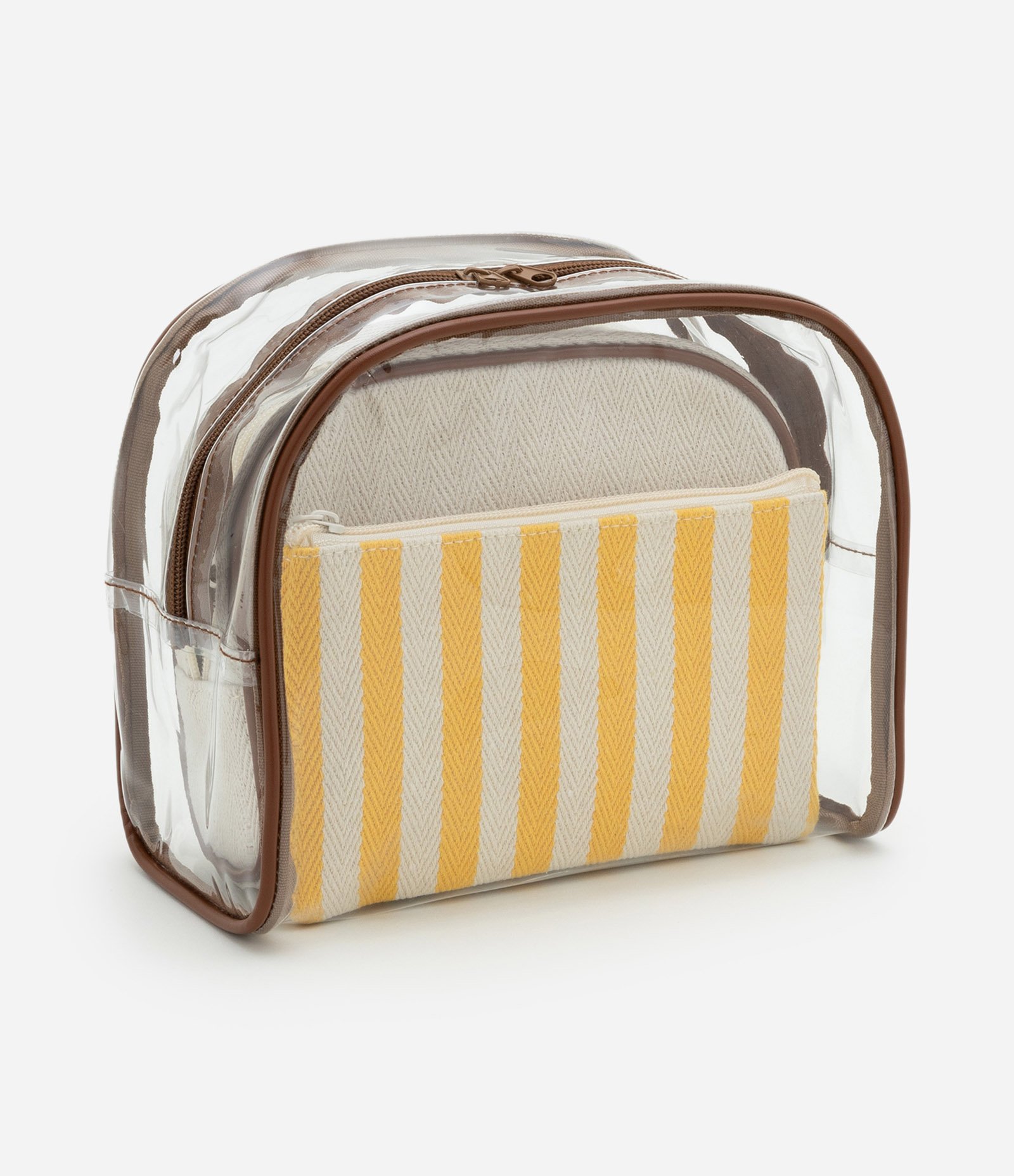 Kit 03 Nécessaire Grande em PU Estampa Listras Envelope Off White/Amarelo 1