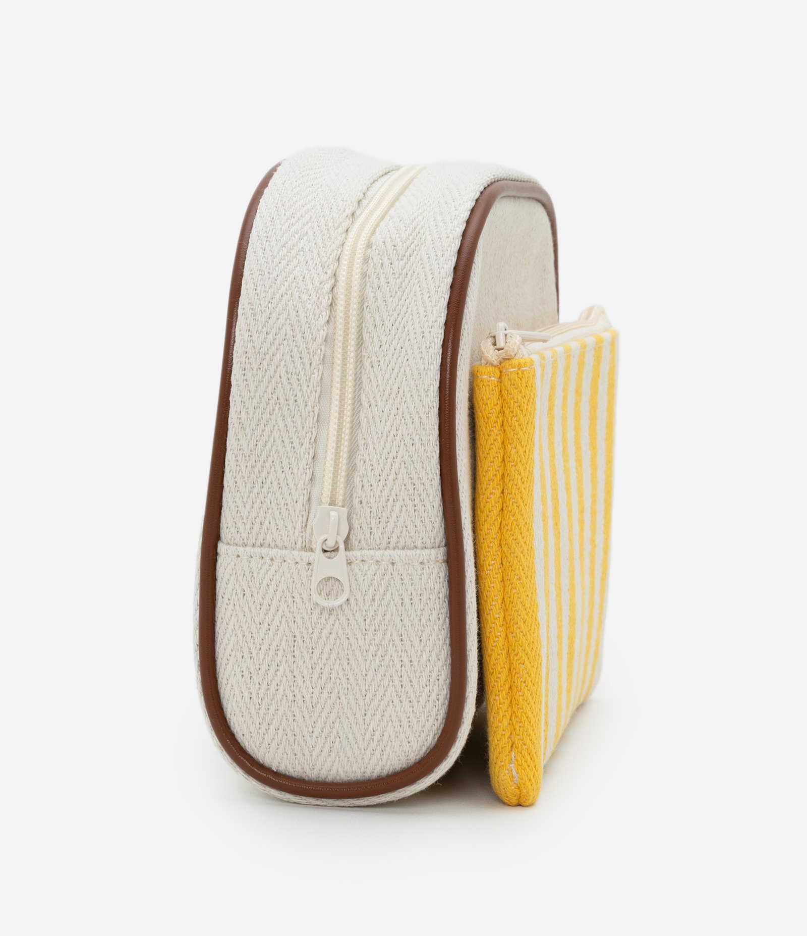 Kit 03 Nécessaire Grande em PU Estampa Listras Envelope Off White/Amarelo 2