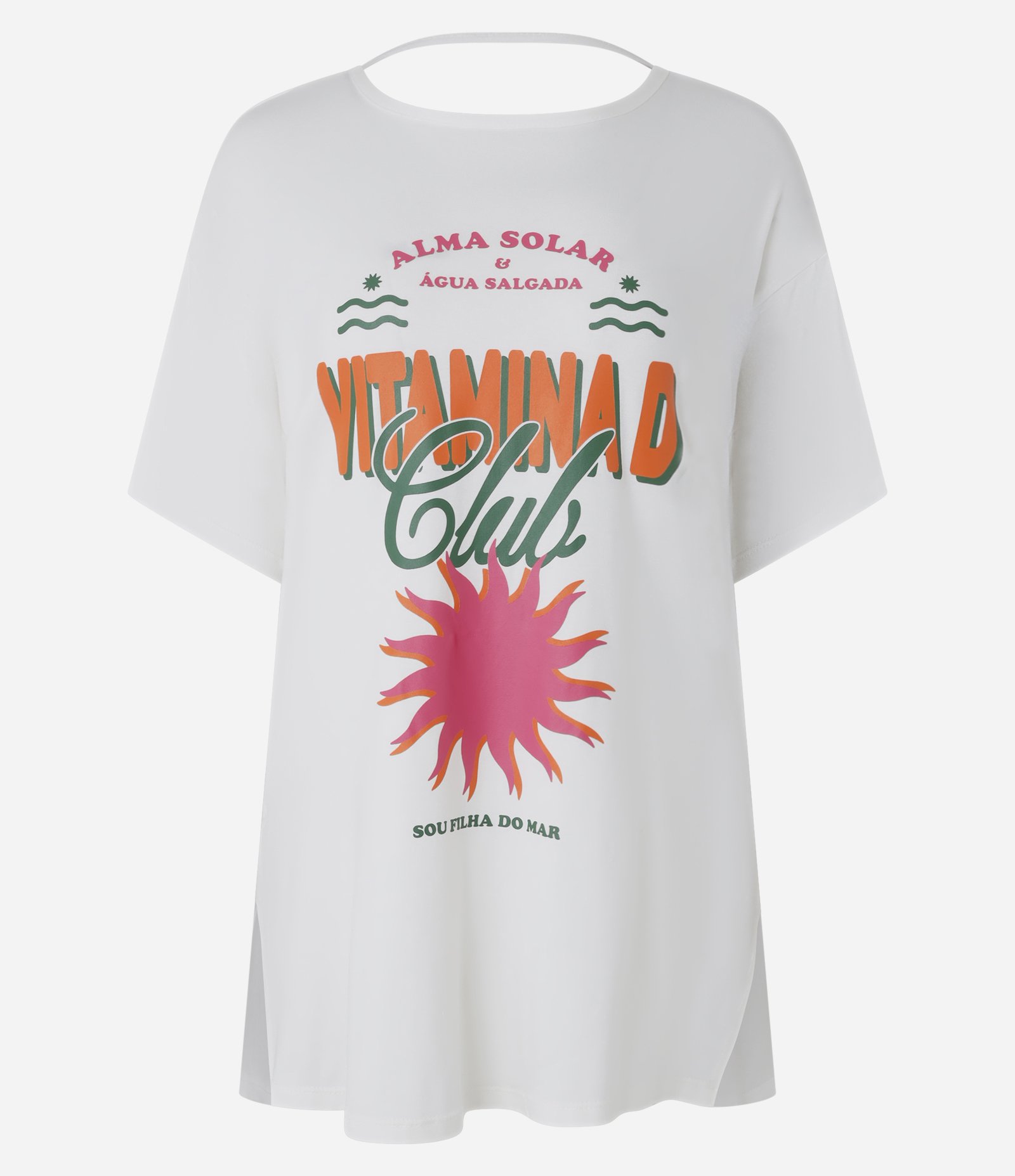 Saída de Praia Bata em Viscose com Estampa Vitamina D Club Branco 5