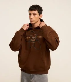 Casaco Boxy em Moletom com Felpa com Capuz e Estampa Lettering