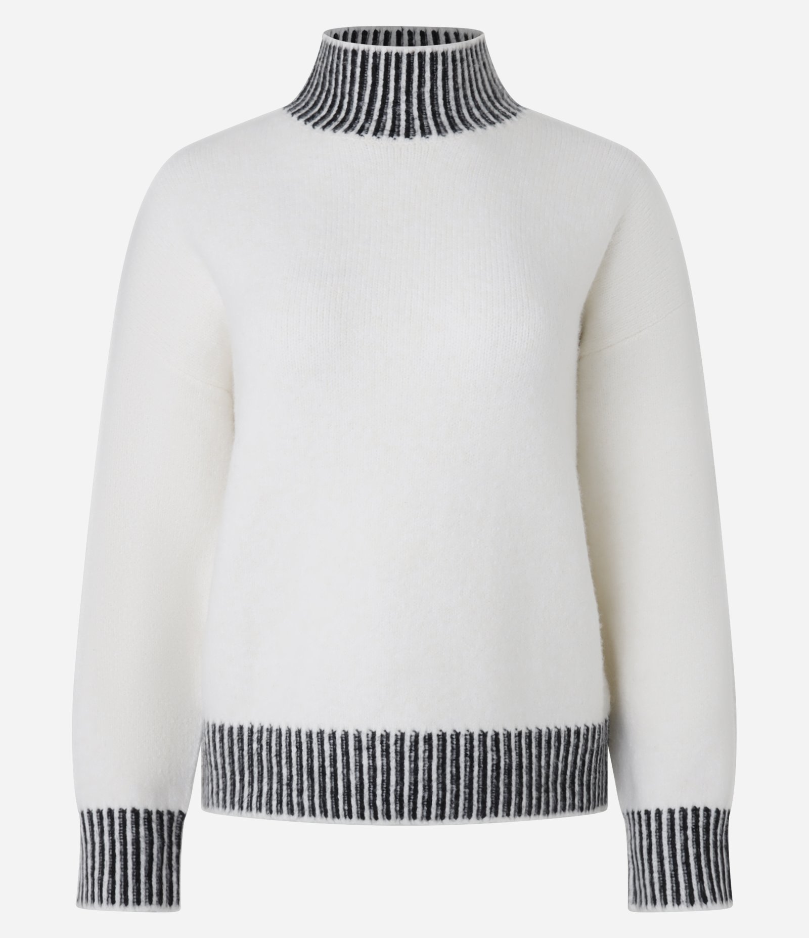 Suéter em Tricô com Detalhes Listrados e Cava Deslocada Branco Neve 5