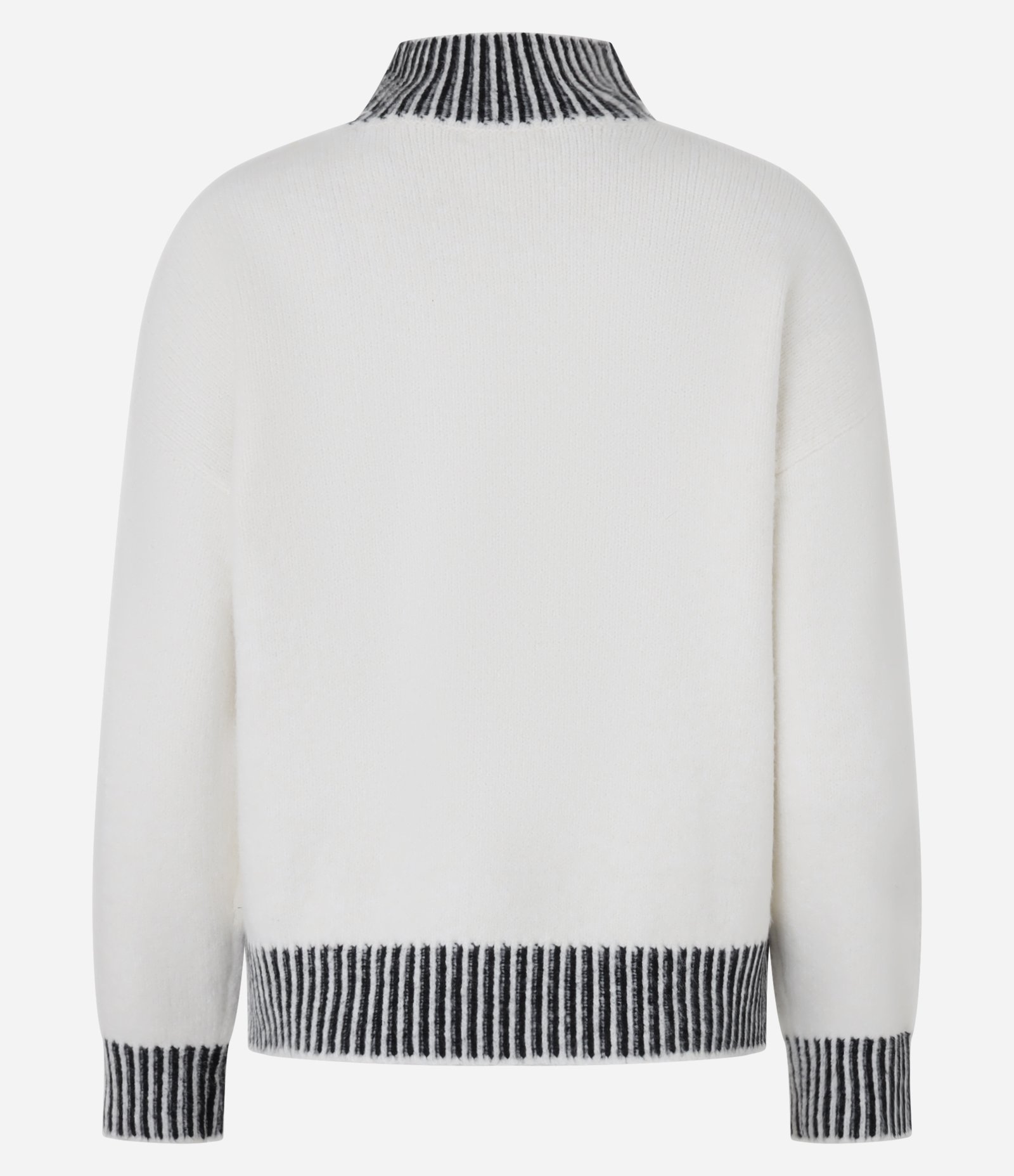 Suéter em Tricô com Detalhes Listrados e Cava Deslocada Branco Neve 6