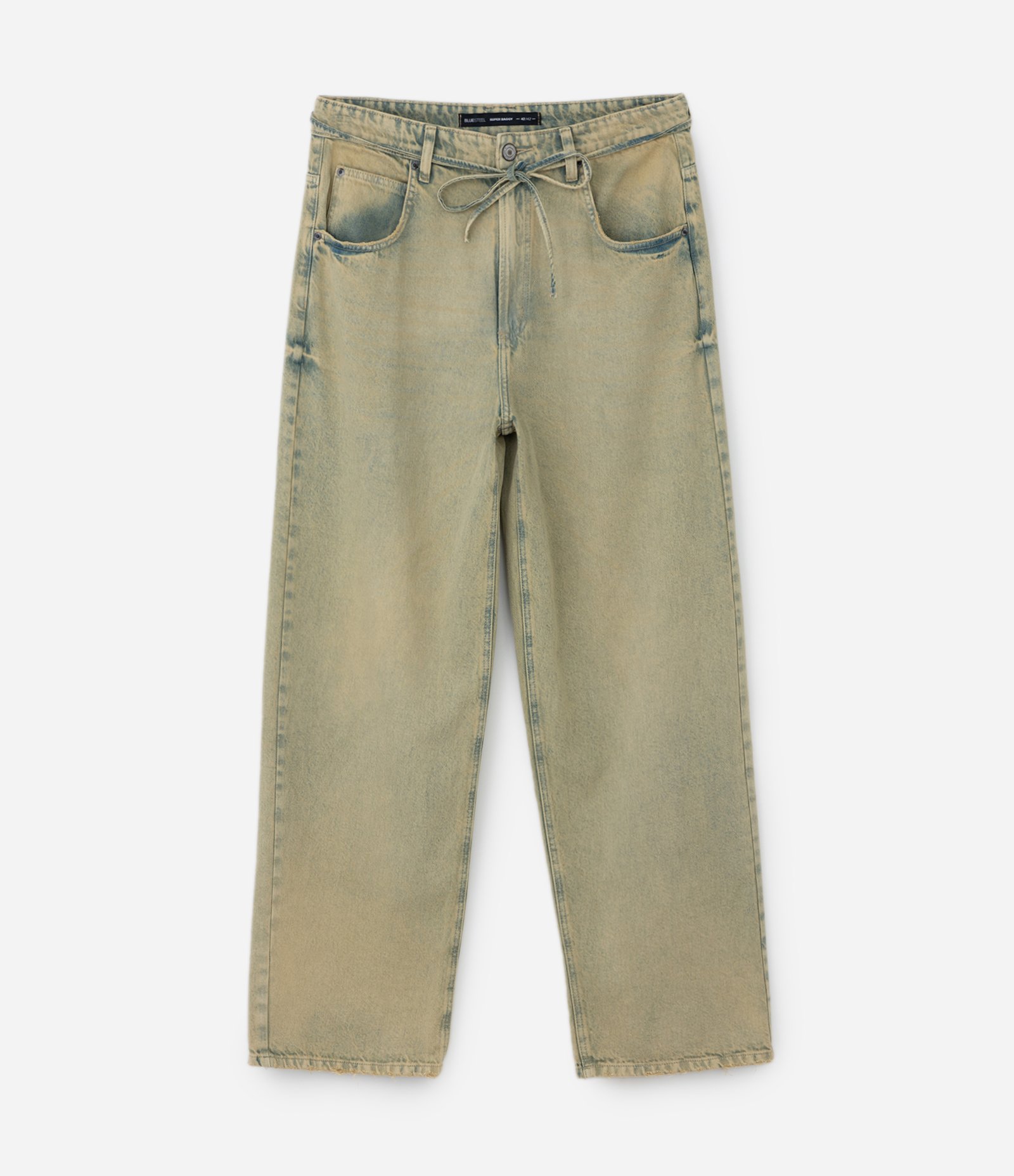 Calça Super Baggy em Jeans com Lavagem Dirty e Cinto Faixa Verde 6