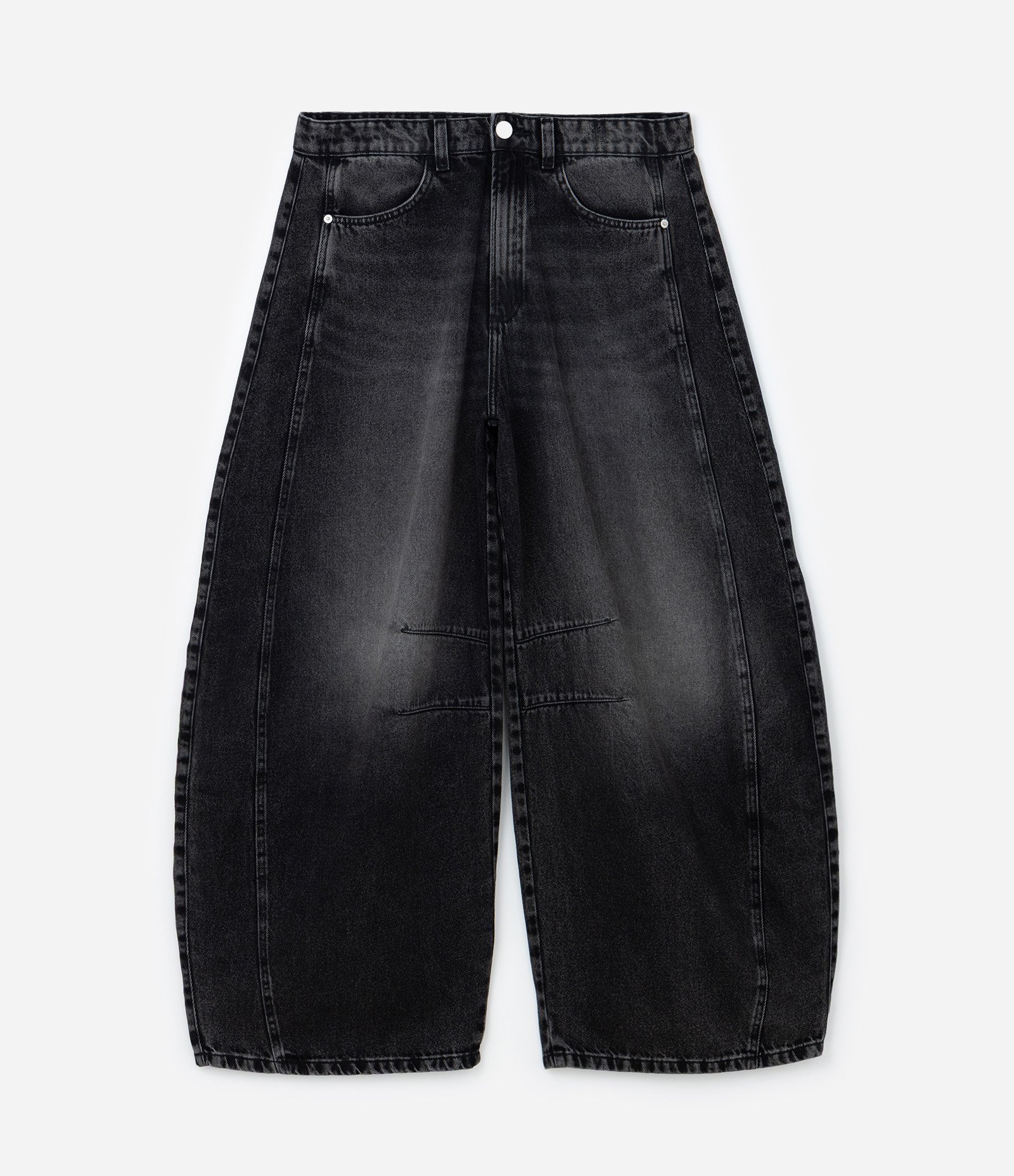 Calça Barrel em Jeans com Recortes e Pences Preto 6