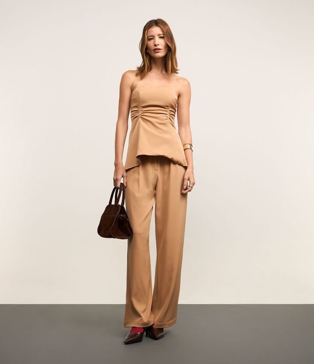 Colete Corset em Crepe com Franzidos e Lastex
