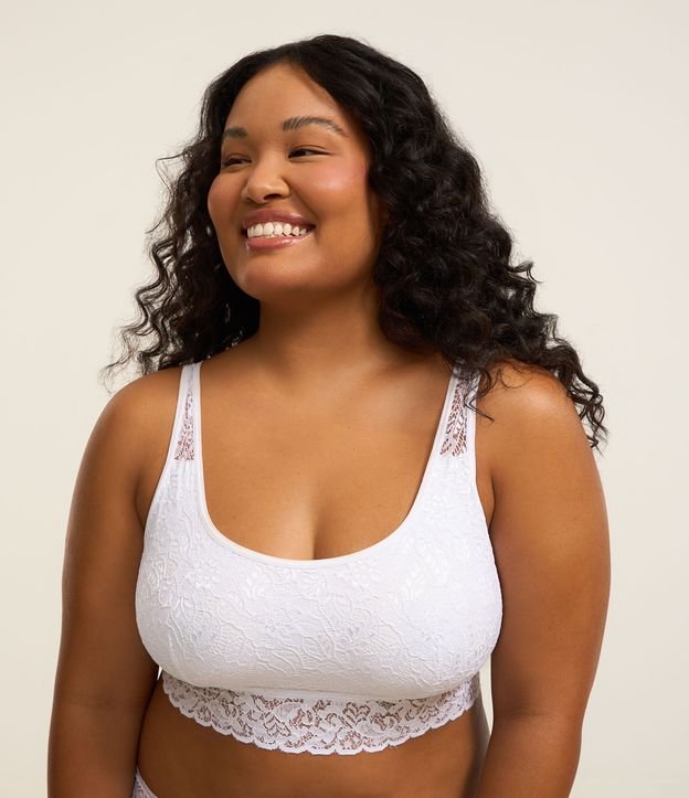 Sutiã Top Alongado Sem Bojo em Renda Curve e Plus Size