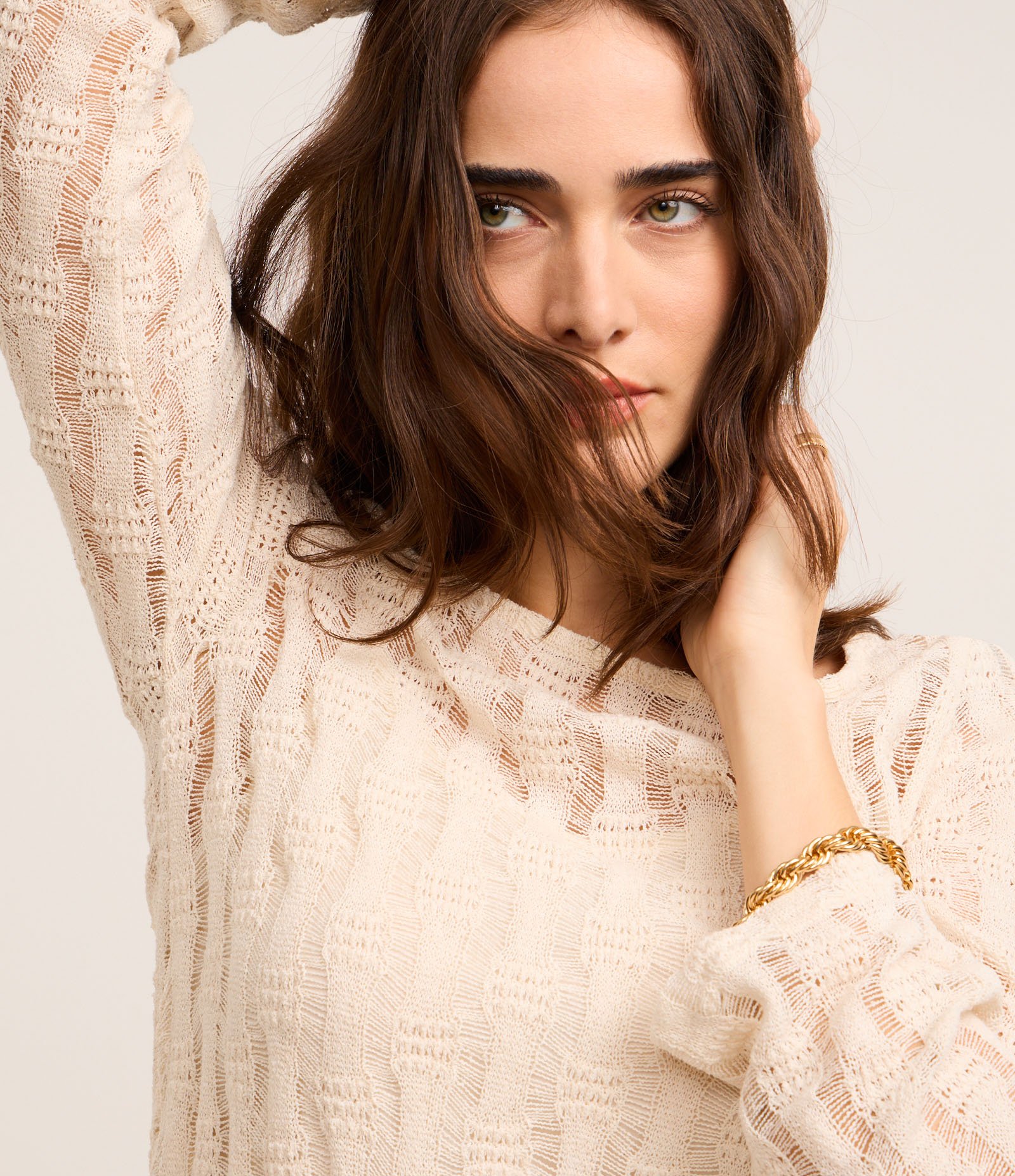 Vestido Long Midi em Tricô com Texturas Off White 3