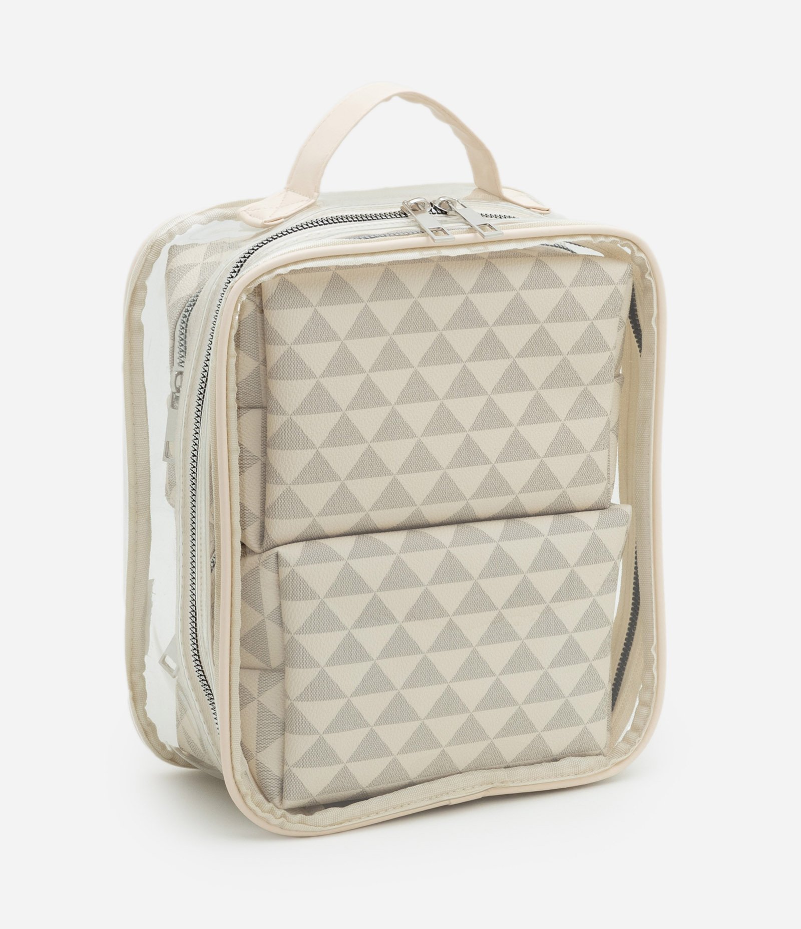 Kit 03 Nécessaire em PU Estampa Triângulos Off White 1