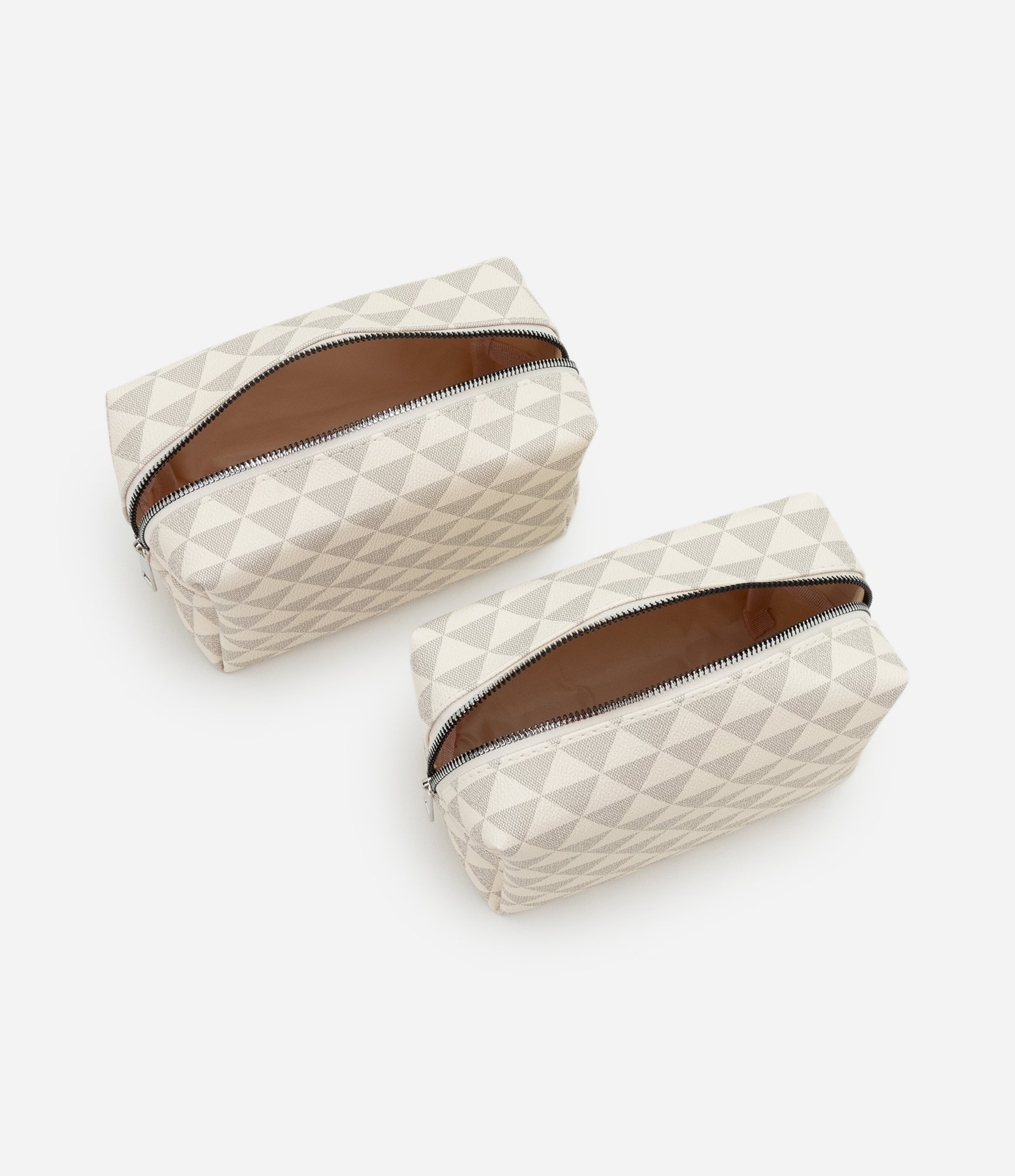 Kit 03 Nécessaire em PU Estampa Triângulos Off White 4