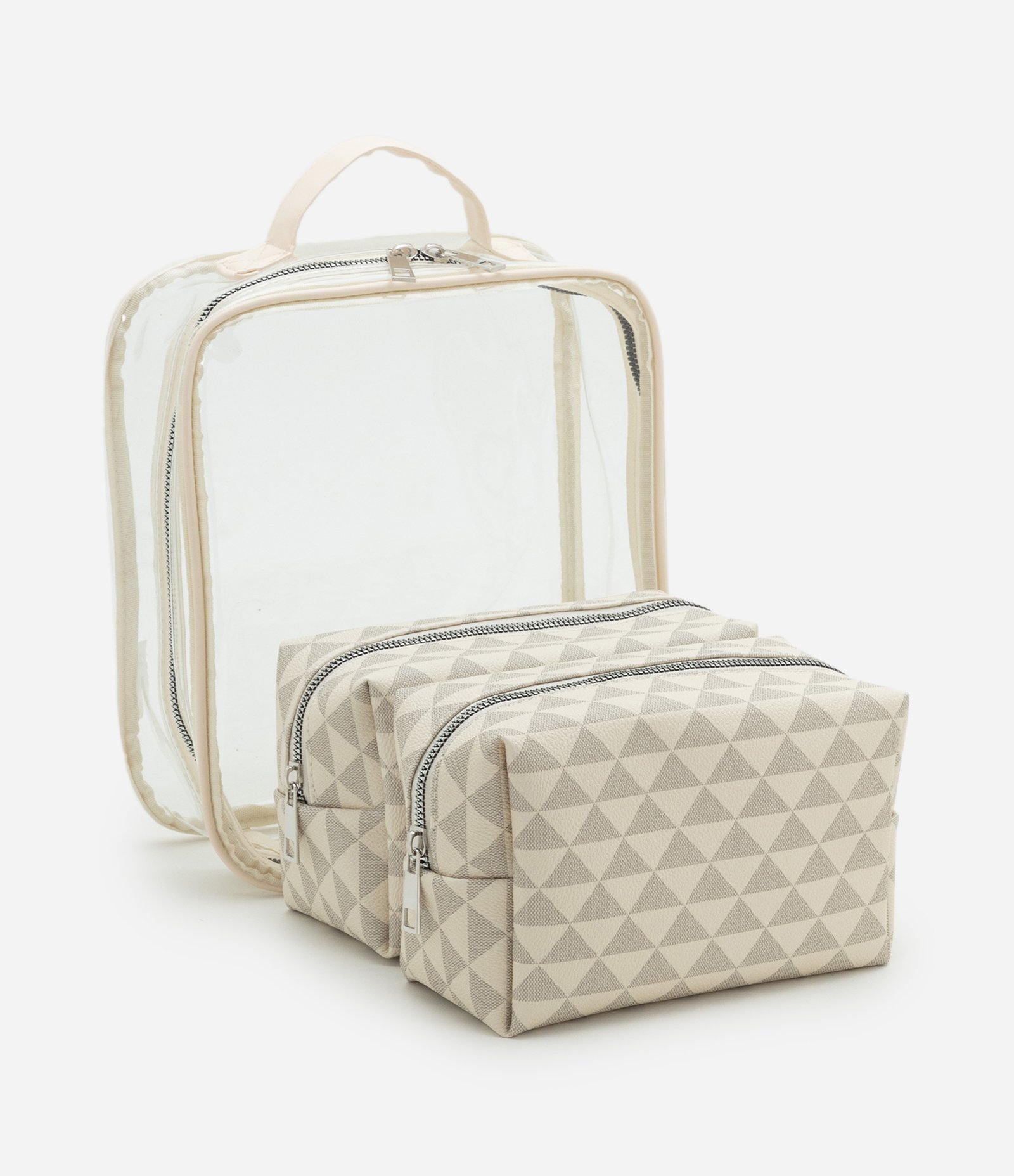 Kit 03 Nécessaire em PU Estampa Triângulos Off White 5