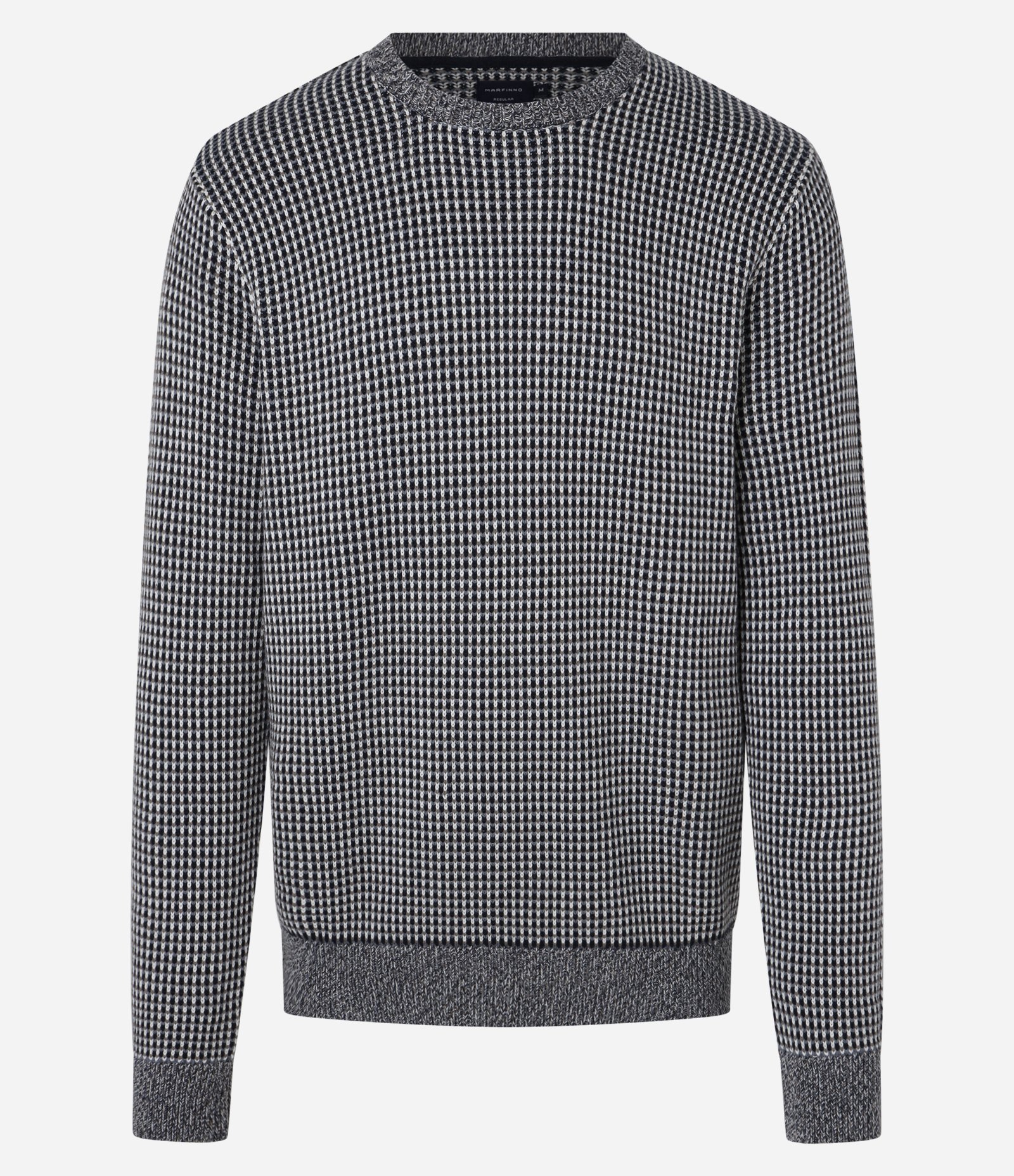 Suéter Regular com Textura Quadriculada e Gola Contrastante Azul Marinho/Cinza/Branco 4